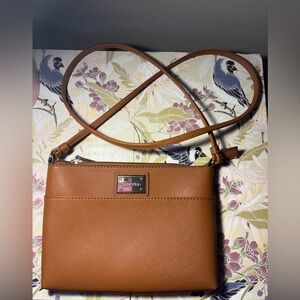 Calvin Klein Brown Crossbody Purse Saffiano Leather Adjustable Strap